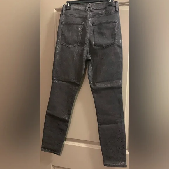Good American Good Waist Jeans Gray Metallic Coated Snakeskin Skinny Size 8/29 - Picture 4 of 14